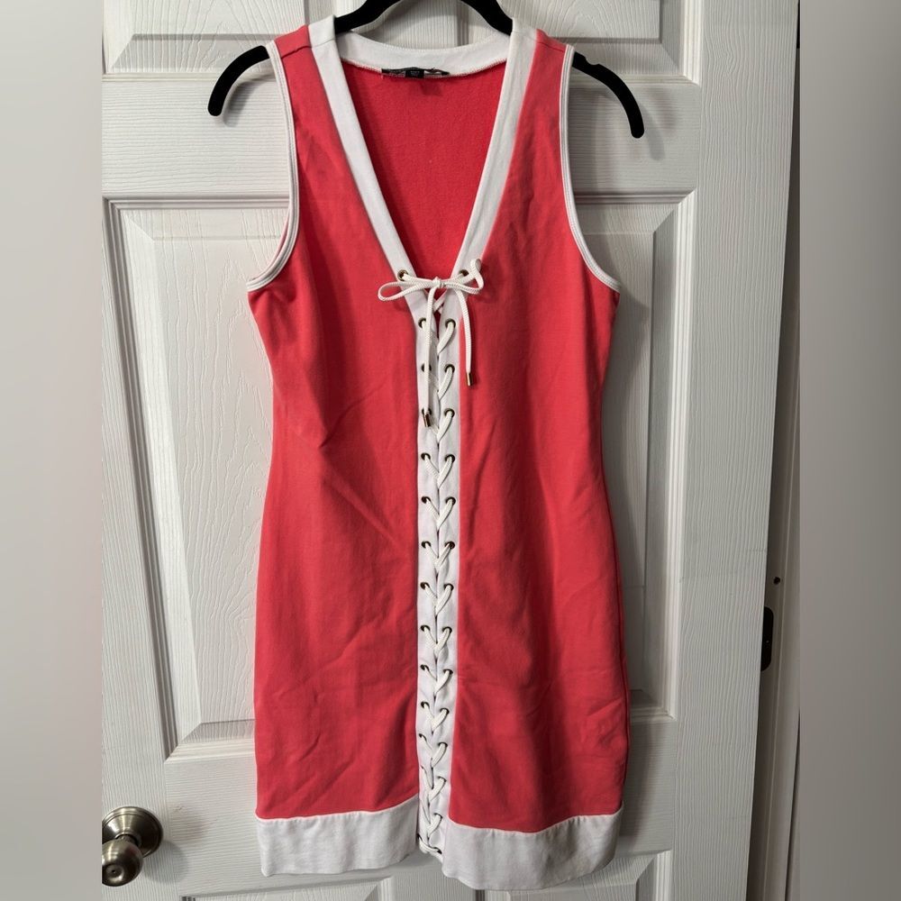 Boston Proper Coral Spring Tank Beach Dress With Full Lace Up Closure Size Small